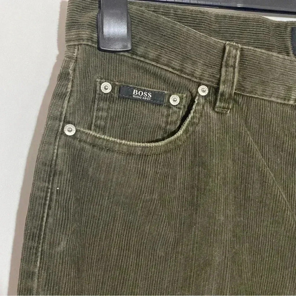 HUGO BOSS men brownish-green corduroy straight mid rise zip up academia… - Picture 11 of 16